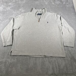Polo‎ Ralph Lauren Sweater Mens 2XL Gray Quarter Zip Mockneck Pullover Pony Logo